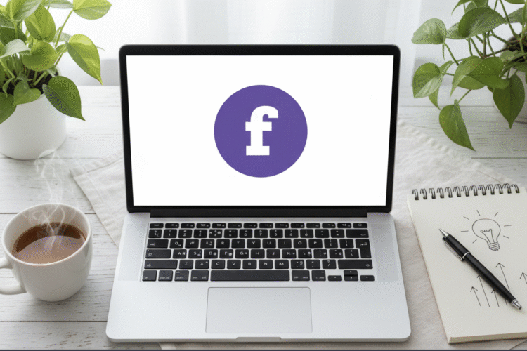 Flat lay image of a bright freelance workspace: laptop showing the Fiverr logo, coffee, and a notebook with a lightbulb drawing, symbolizing new online business ideas and jobs for beginners.