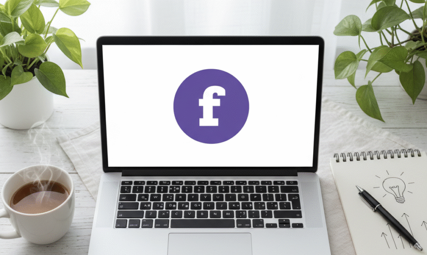 Flat lay image of a bright freelance workspace: laptop showing the Fiverr logo, coffee, and a notebook with a lightbulb drawing, symbolizing new online business ideas and jobs for beginners.