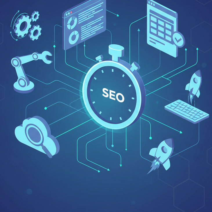 Show automation or productivity tools — like icons of gears, robots, or dashboards.
This visually explains the idea that SEO pros use systems and software to save time.